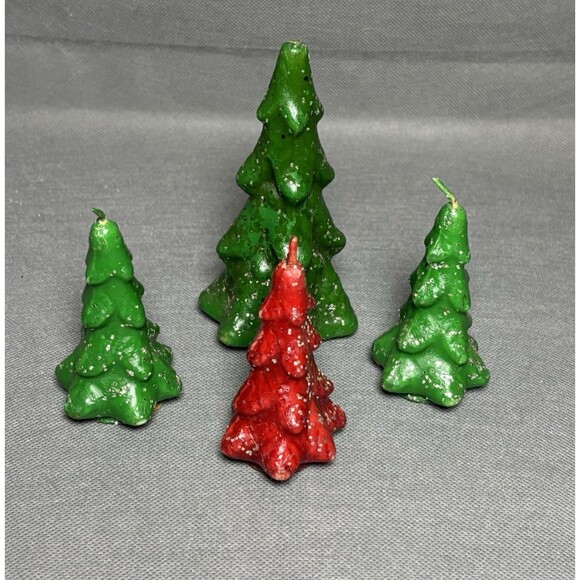 Vintage Gurley Christmas Trees Green & Red w/Glitter MCM Christmas Decor Lot 4 - Picture 1 of 13